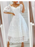 Rose Dress with Lace Panel and Flared Skirt (One Piece)