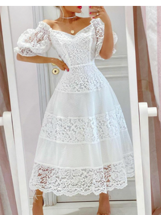 Rose Dress with Lace Panel and Flared Skirt (One Piece)